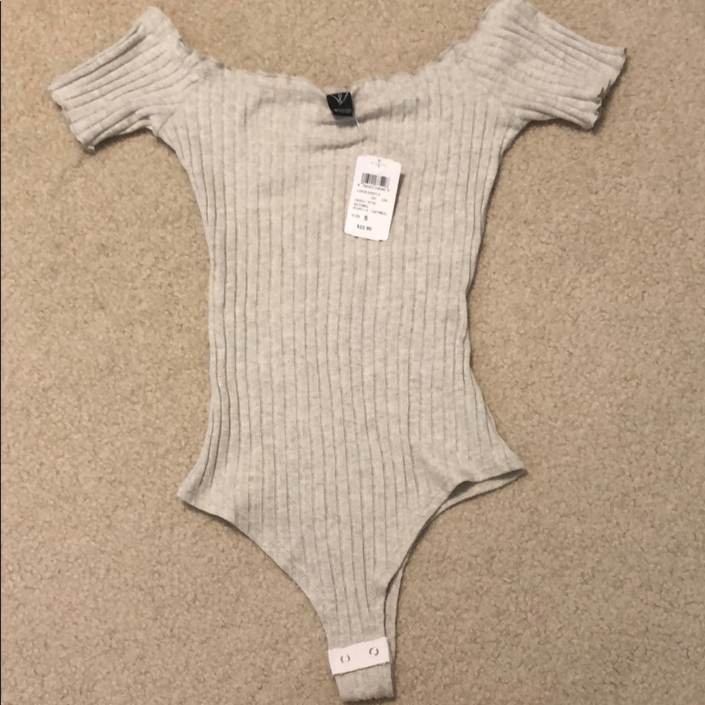 Off the Shoulder Knit Thong Body Suit